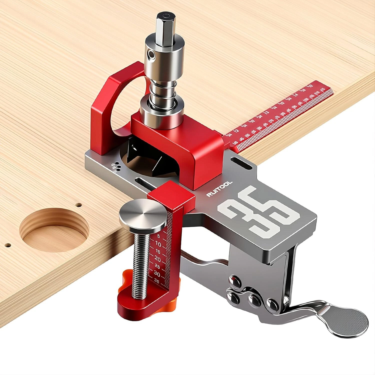 RUITOOL 35mm Cabinet Door Mounting Jig with Secure Clamp Dust Port Adjustable Depth Cabinet Hole Hinge Jig Hardware for Woodworking Home — view 9