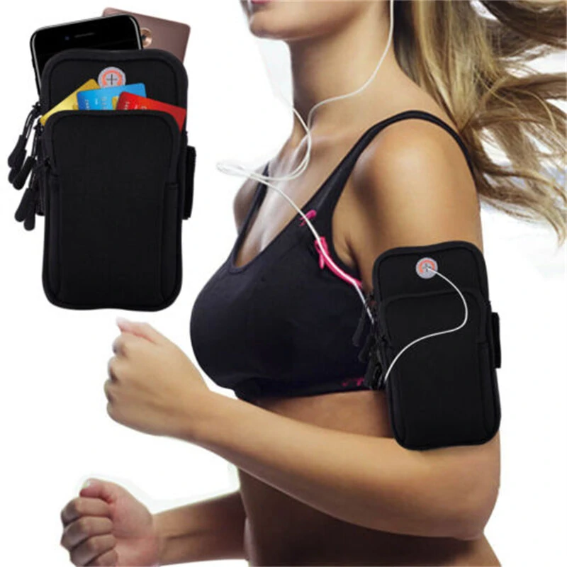 Running Black Grey Arm Bag Adjustable High Capacity Lightweight Waterproof Sports Bag for Workout Fitness Cycling — view 2