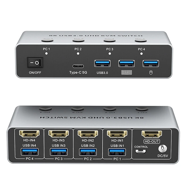 SAAORJJE 8K KVM Switch 4 In 1 Out 8K/4K HD2.1 KVM Switch USB 3.0 High Speed Transmission KVM Switcher — SAAORJJE