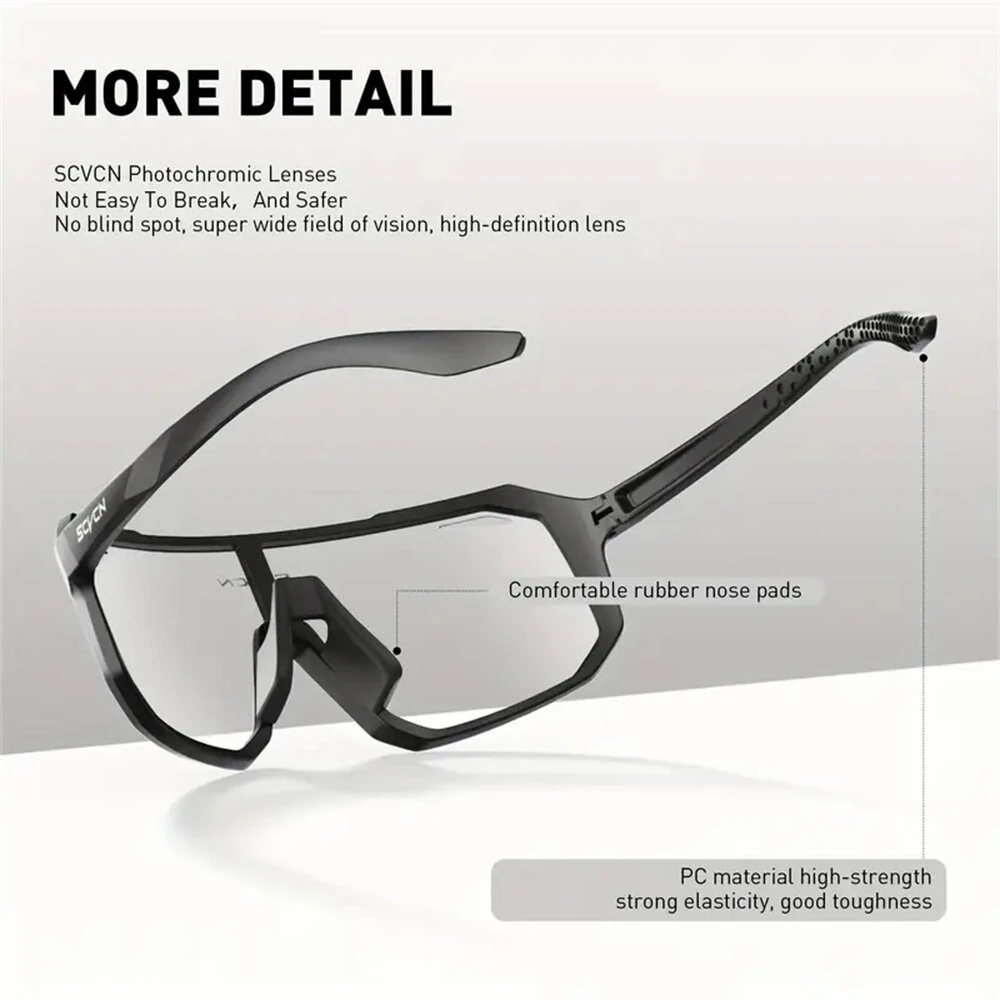 SCVCN Photochromic Cycling Glasses for Men Women UV400 Outdoor Sports Running Driving Sunglasses Road Bicycle Goggles — view 6