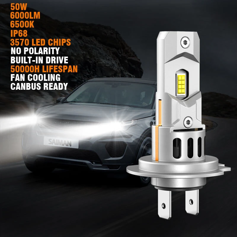 SEALIGHT 2PCS X3S H7 LED Car Headlight 6000LM Car Front Light Hi Low Beam 6500K LED Headlight Bulbs  Turbo Fan Cooling — view 2