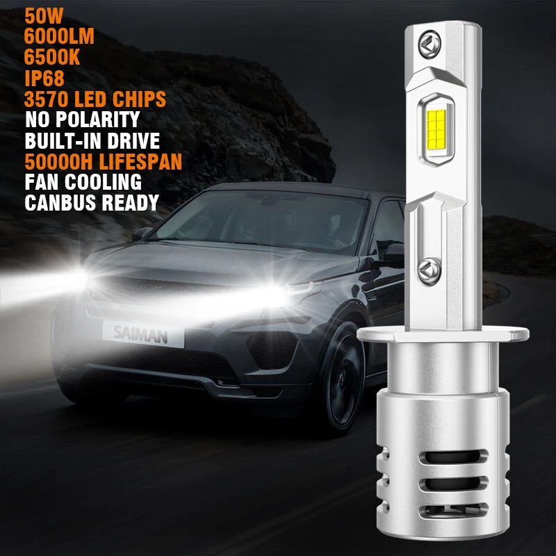 SEALIGHT X5 H1 2PCS Car LED Headlight Bulbs 6000LM LED Front Headlamps Hi Low Beam 6500K Super Bright Light 3570 LED Chips — view 3
