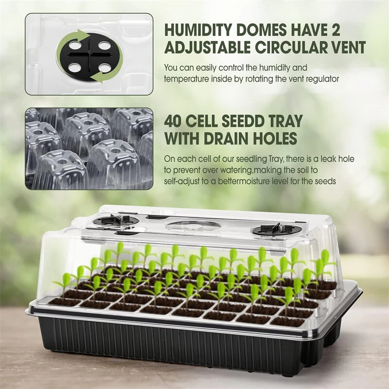 Seed Starter Tray with Grow Light 40 Cells Seed Starter Kit with Humidtiy Dome Seedling Starter Trays for Seed Germination Kit Seedling Starting Propagation Cloning Plants — view 4