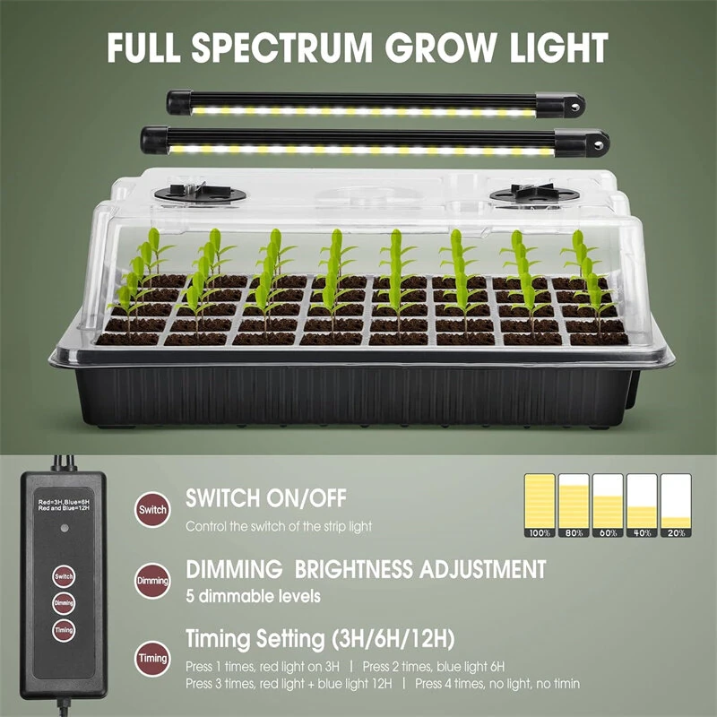 Seed Starter Tray with Grow Light 40 Cells Seed Starter Kit with Humidtiy Dome Seedling Starter Trays for Seed Germination Kit Seedling Starting Propagation Cloning Plants — view 5