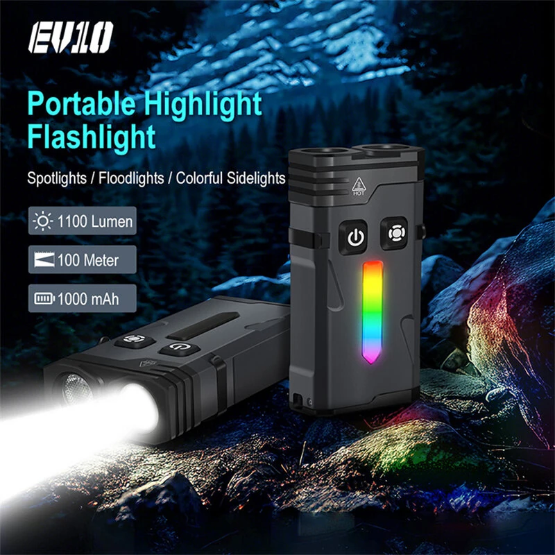 SEEKNITE EV10 1100LM EDC Keychain Flashlight Polypan-RGB Flash Color Clip-on Light Type-C Rechargeable Mini Portable Magnetic Flash Lights for Signaling Cycling Outdoor or Indoor Use — view 5