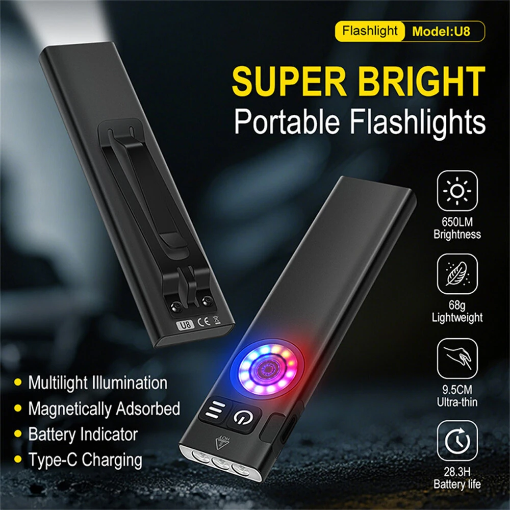 SEEKNITE U8 650LM EDC LED Flashlight Multi Modes Signal Light Moodlight Type-C Rechargeable Work Light Torch with Magnet Waterproof Camping Pocket Lantern — view 5