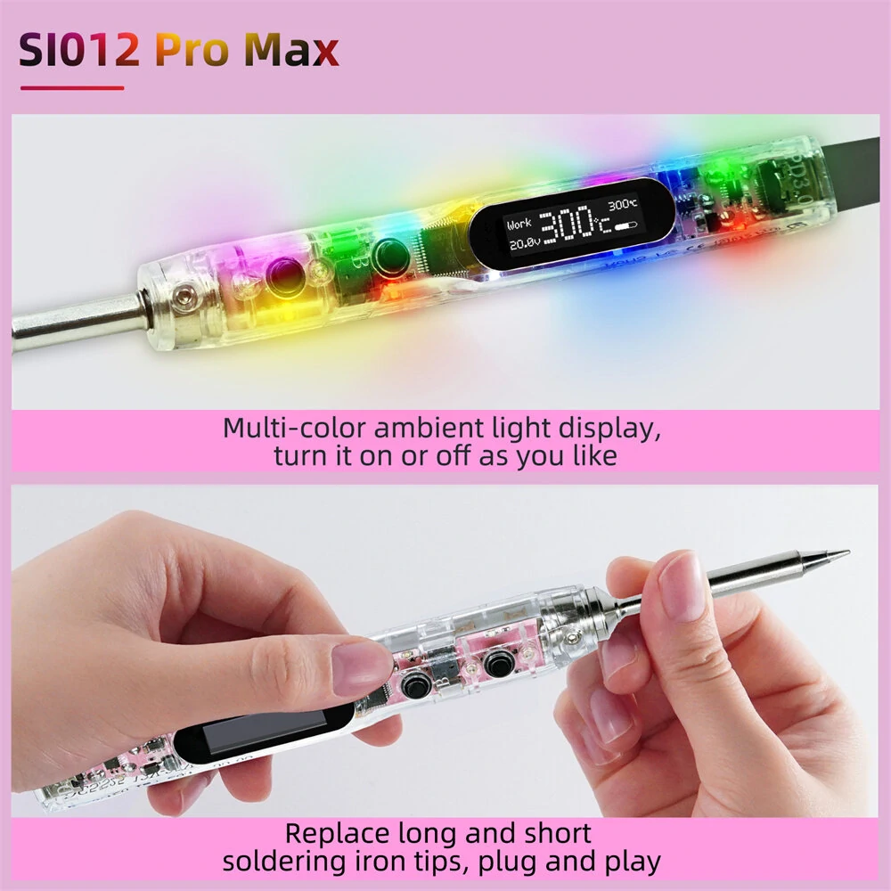 SEQUER SI012 Pro Max T12 Portable OLED Soldering Iron with Color Ambience Light Chinese, English and Russian Menu Applicable T12 Soldering Iron Tips Support PD — view 6