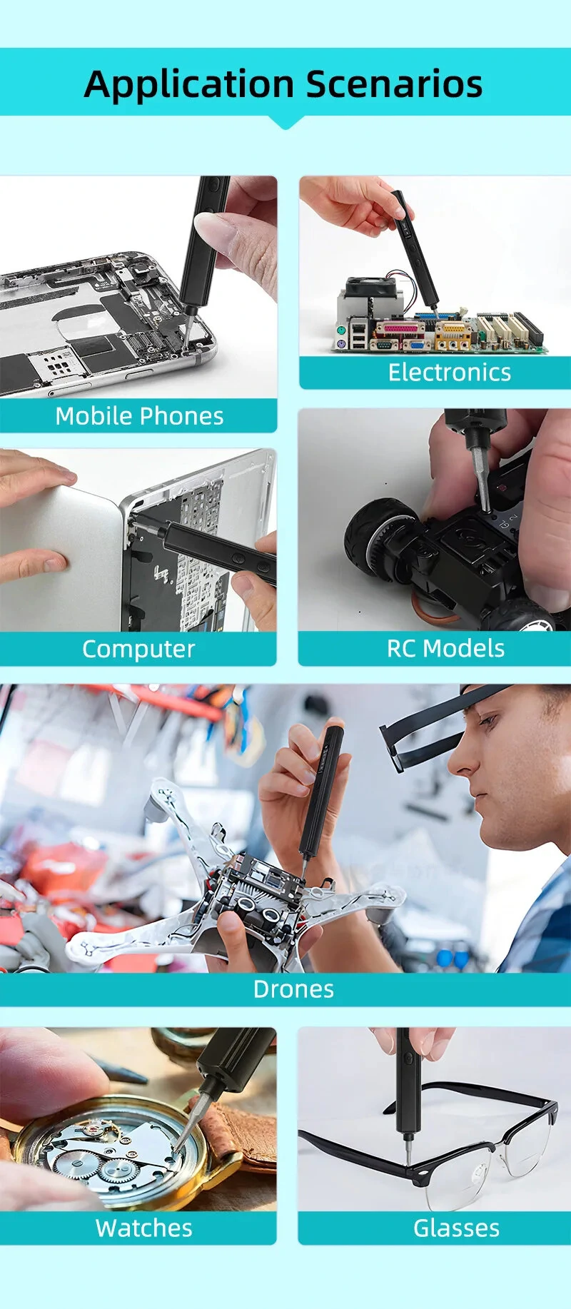 SEQURE ES666 Innovative Multi-functional Electric Screwdriver Smart Somatosensory Recognition LED Illumination Large Capacity Battery Precision Control 30PCS Hexagon Bits Essential Tool for Easy Assembly & Disassembly — view 10