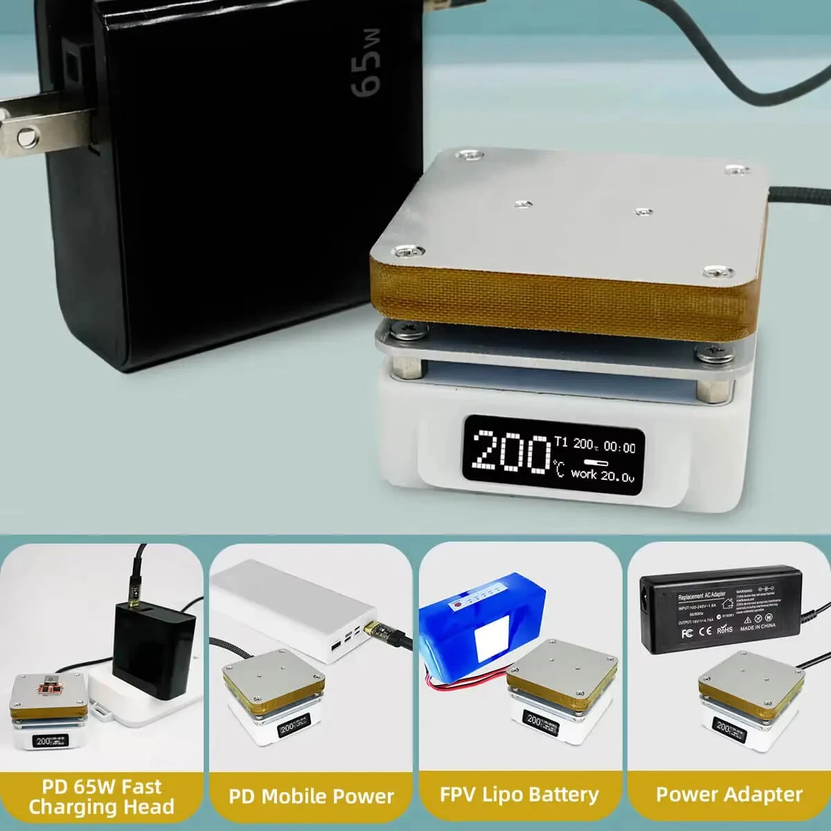 SEQURE T55 Adjustable Temperature Rework Station Electronic Hot Plate 50℃-280℃ Type-C PD QC DC Power Supply OLED Display SMD PCB Heating — view 7