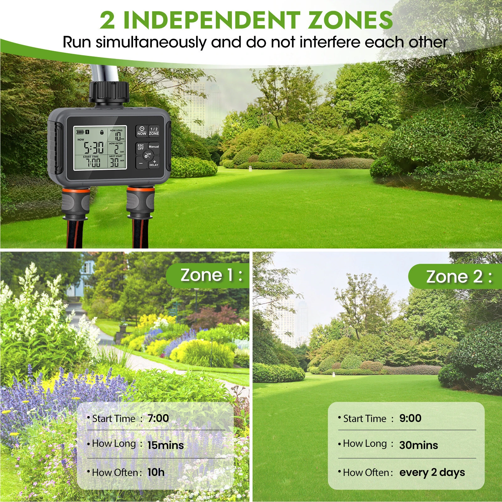 SGW07M Irrigation Timer Two Outlet Garden Automatic Watering Controller ABS UV Resistant IP55 FCC CE ROHS — view 4
