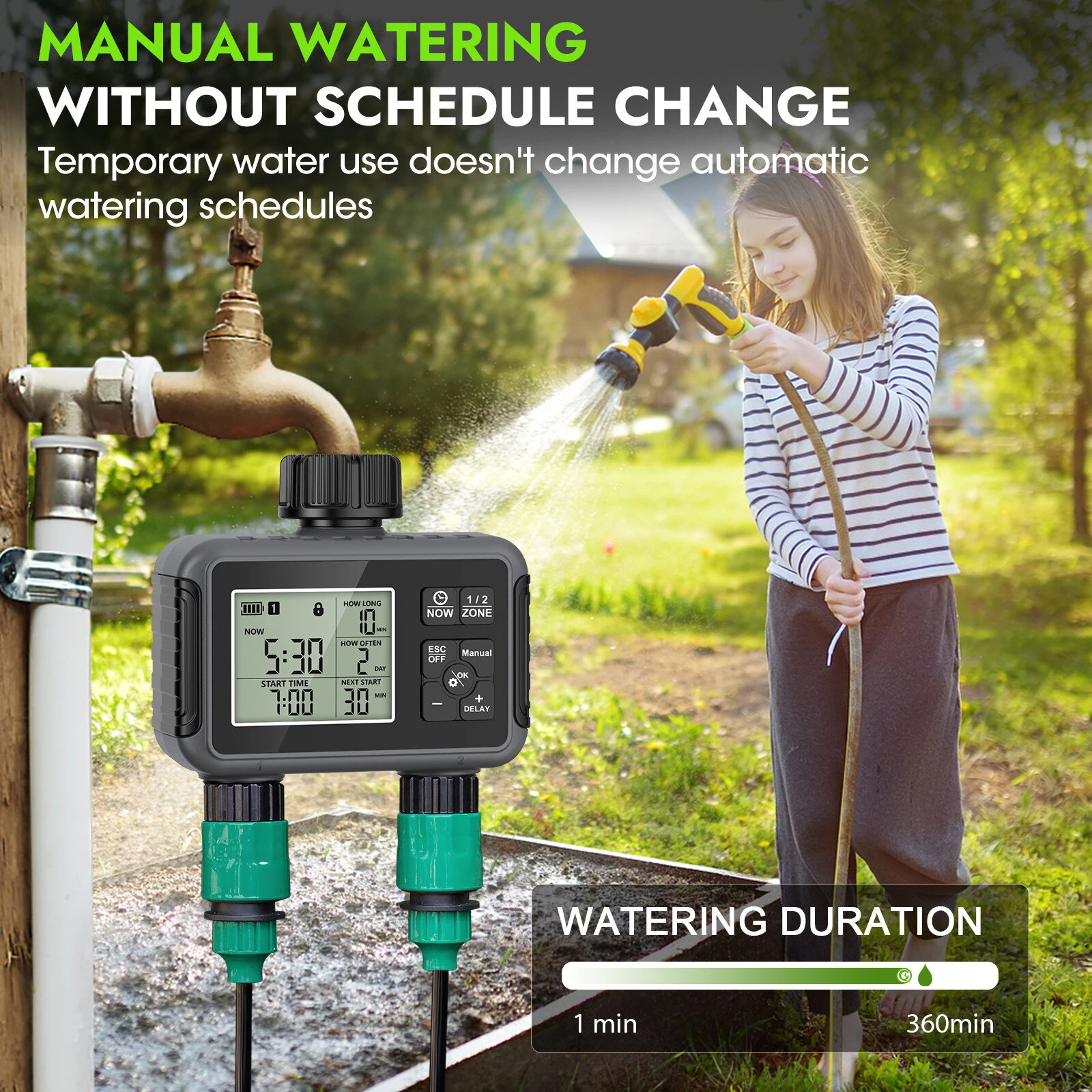 SGW07M Irrigation Timer Two Outlet Garden Automatic Watering Controller ABS UV Resistant IP55 FCC CE ROHS — view 5