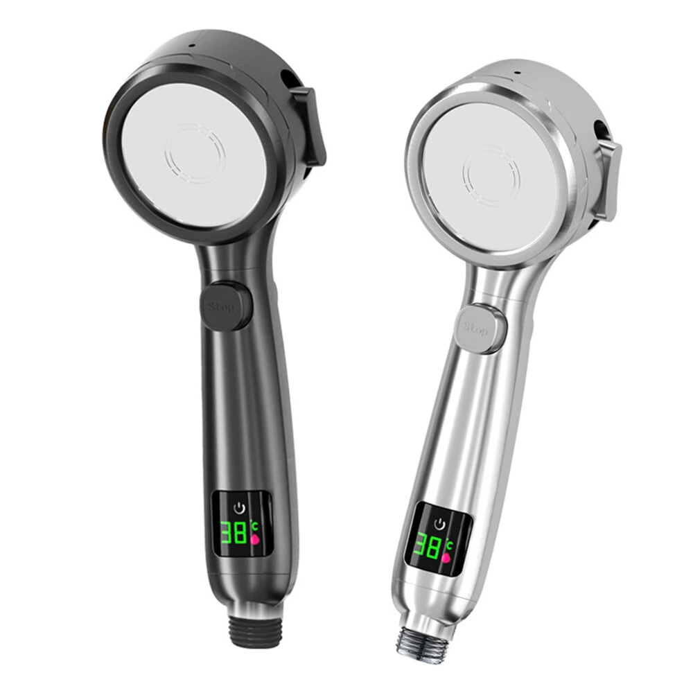 Shower Head High Pressure Digital Display Four Modes Handheld Bathroom Shower Accessory Water Saving Pressurized Adjustable Spray LED Temperature Display — view 6