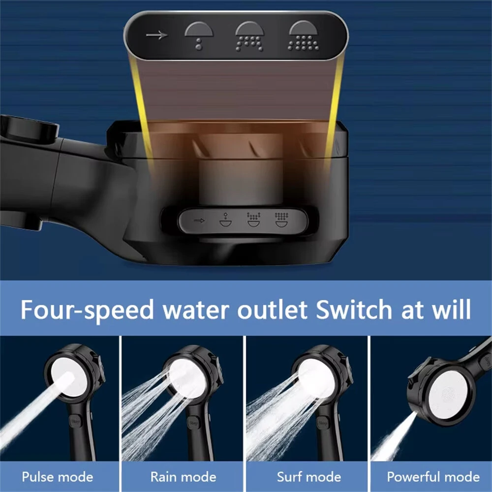 Shower Head High Pressure Digital Display Four Modes Handheld Bathroom Shower Accessory Water Saving Pressurized Adjustable Spray LED Temperature Display — view 8