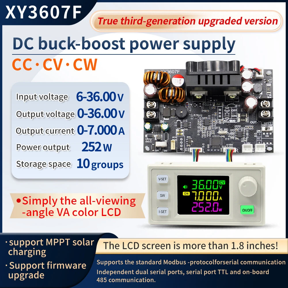 Sinilink XY3607F DC Buck-Boost Adjustable Power Supply Module 36V 7A 252W Constant Voltage Current Solar Charging Module LCD Display — view 5