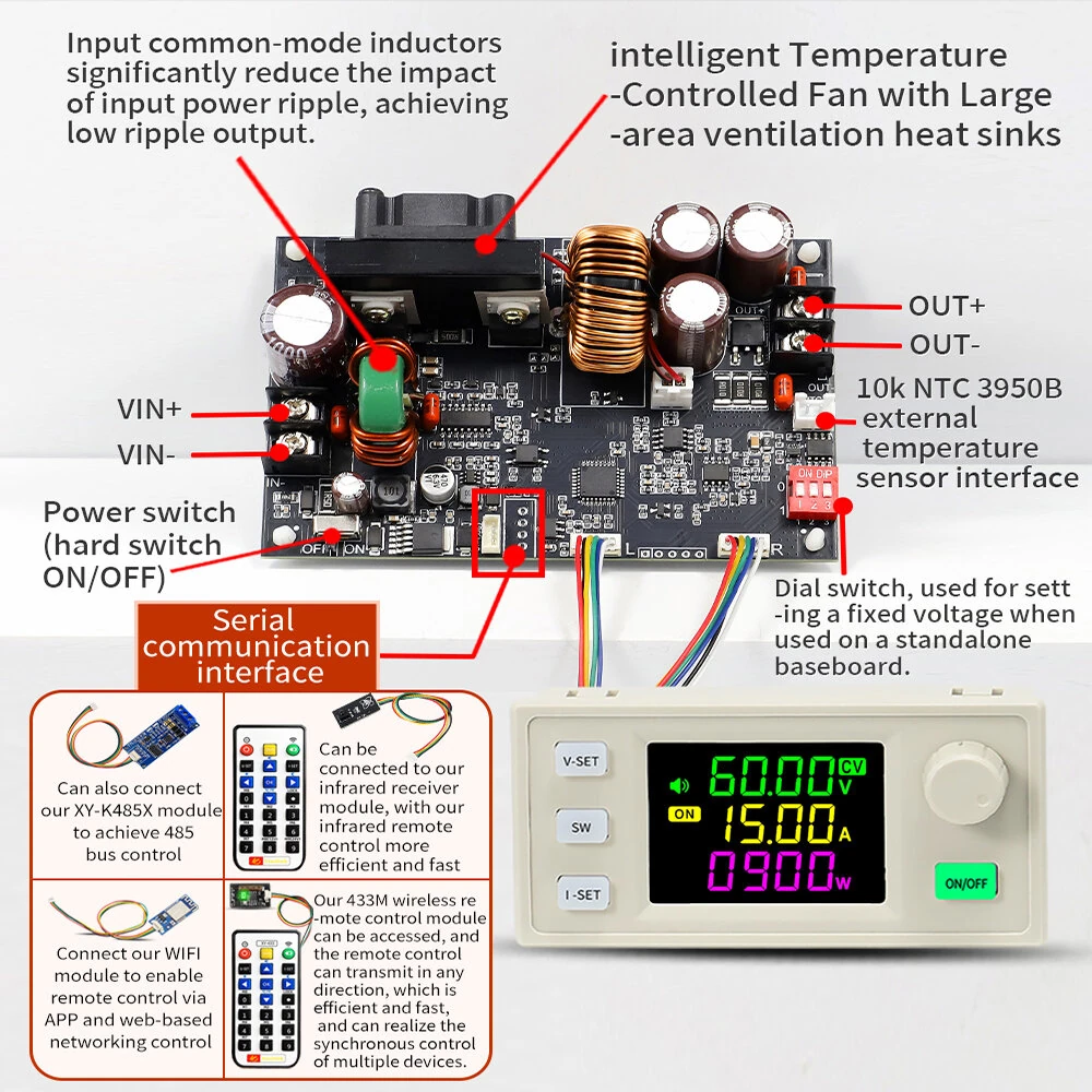 Sinlink XY6015LV CNC Adjustable DC Stabilized Power Supply Module Constant Voltage and Current 15A/900W Voltage Reduction Module — view 6