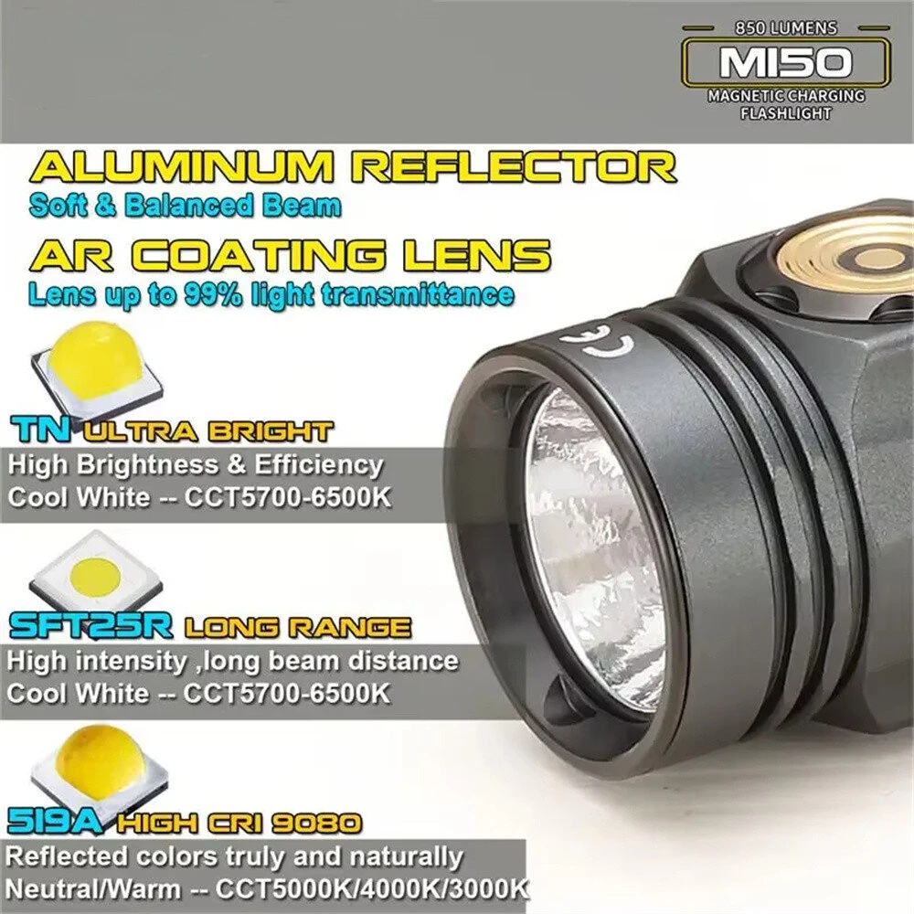 SKILHUNT M150 V4  850 Lumens EDC Compact Flashlight 5000K High CRI Rechargeable Mini LED Torch Waterproof Camping Light — view 3