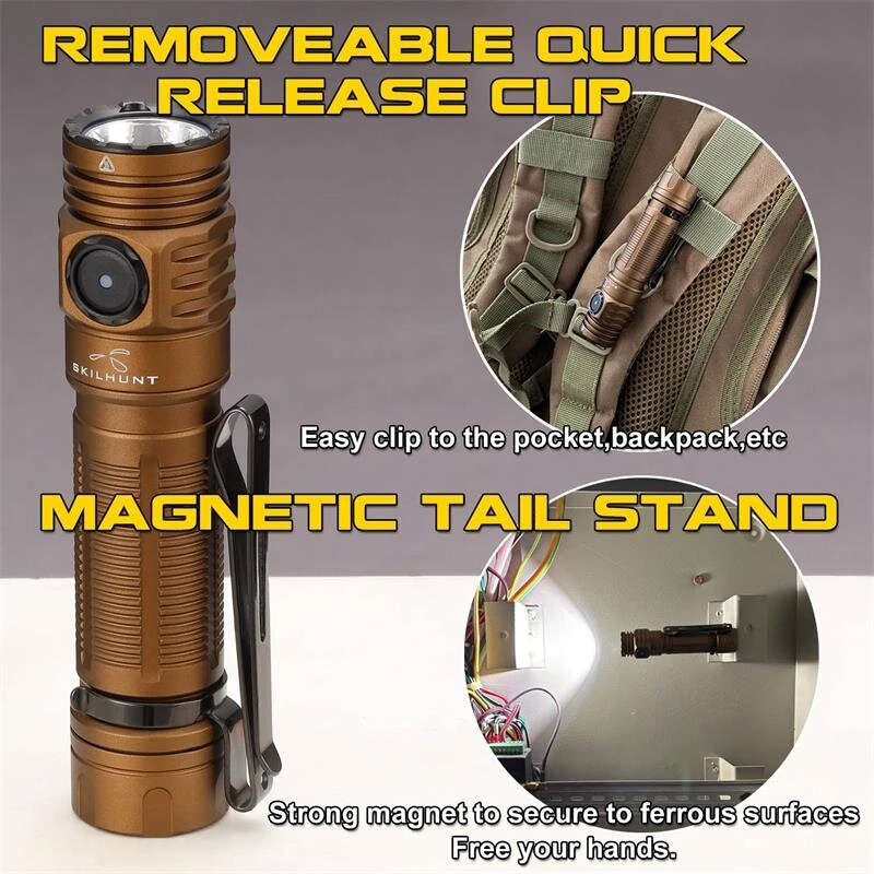 SKILHUNT M200 V4 1900 Lumens Powerful USB Rechargeable Flashlight Outdoor Adventure Gear Long Battery Life High Power LED Torch Magnetic Work Lamp Camping Light — view 9