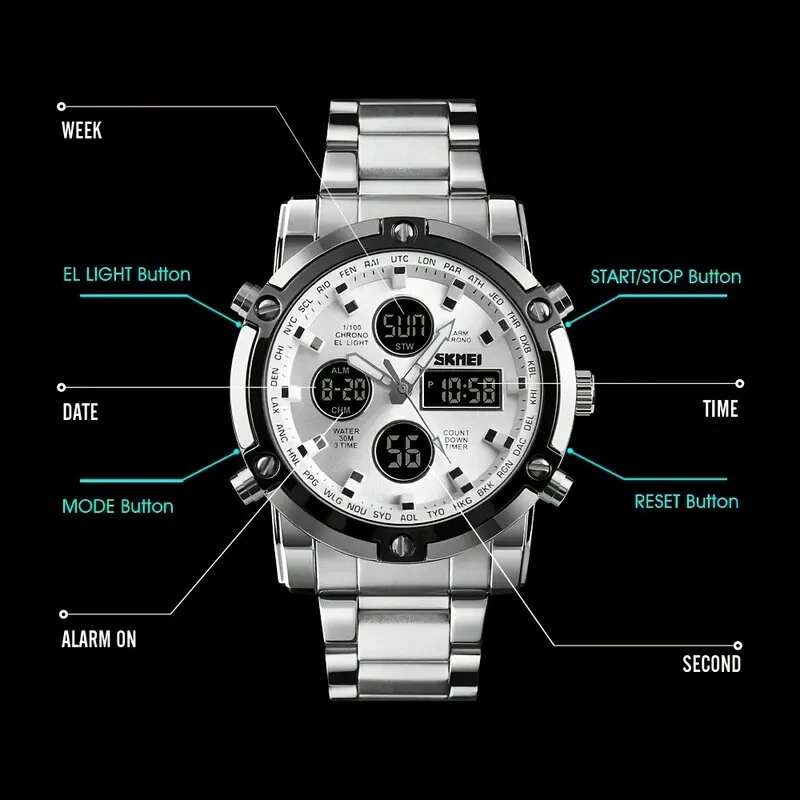 SKMEI Men's Sport Digital Watches Fashion Stopwatch Dual Display Watch 3 Time Countdown Wrist Watch — view 5