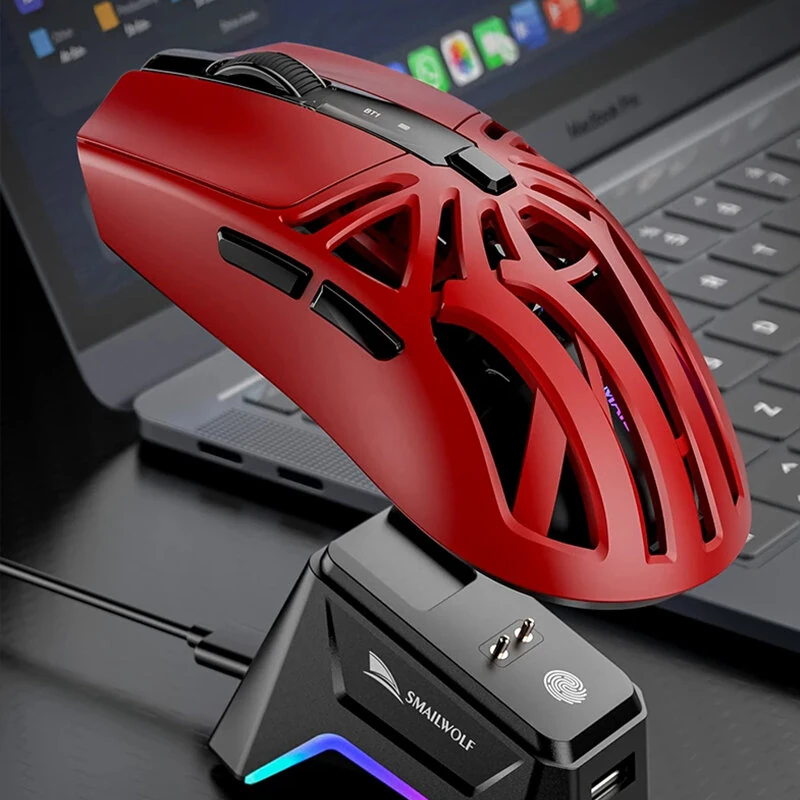 SMAILWOLF M8 Tri-mode Gaming Mouse with Charger Dock PAW3311 Sensor RGB 12000DPI 1KHz Return Rate 72g Lightweight Rechargeable Mouse — view 4