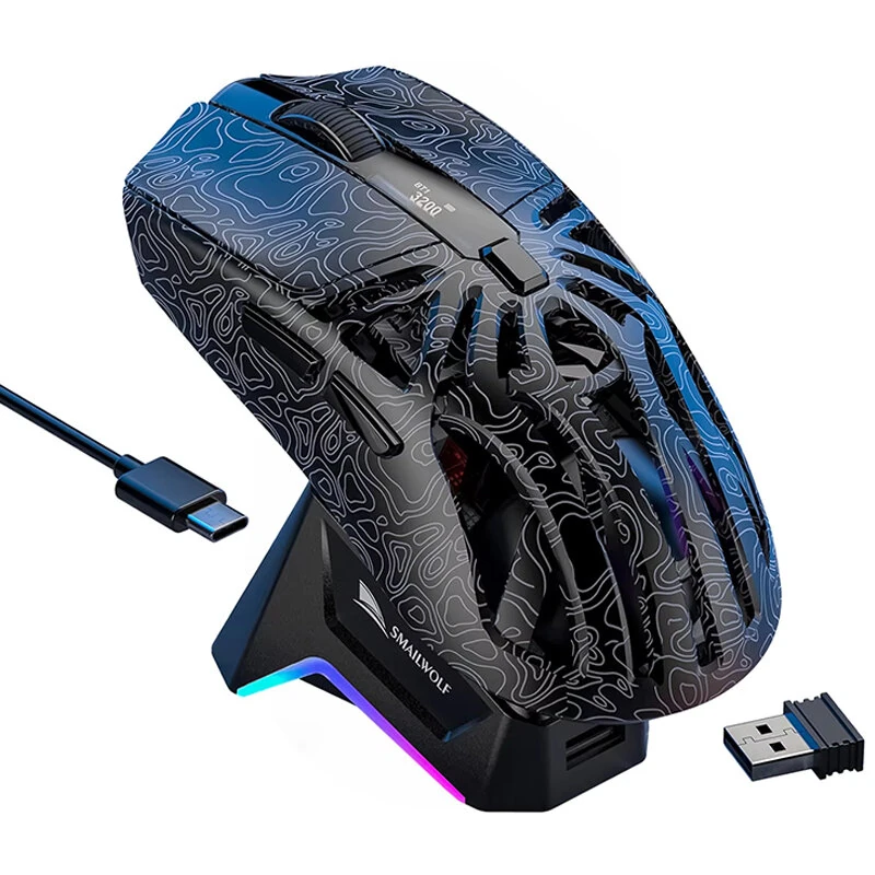 Smailwolf M8 Wireless bluetooth Gaming Mouse Triple-Mode Connectivity PAW3311 Sensor 12000 DPI 72g Lightweight Power Display Esports Mouse with RGB Charging Dock — view 2