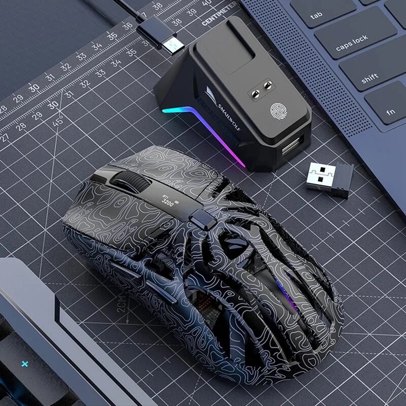 Smailwolf M8 Wireless bluetooth Gaming Mouse Triple-Mode Connectivity PAW3311 Sensor 12000 DPI 72g Lightweight Power Display Esports Mouse with RGB Charging Dock — view 7