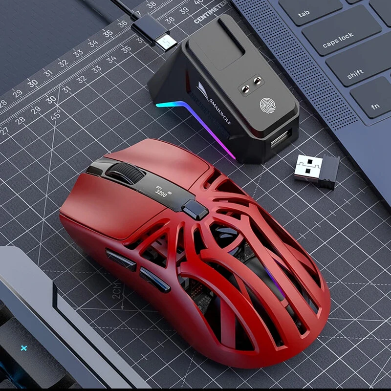 Smailwolf M8 Wireless bluetooth Gaming Mouse Triple-Mode Connectivity PAW3311 Sensor 12000 DPI 72g Lightweight Power Display Esports Mouse with RGB Charging Dock — view 8