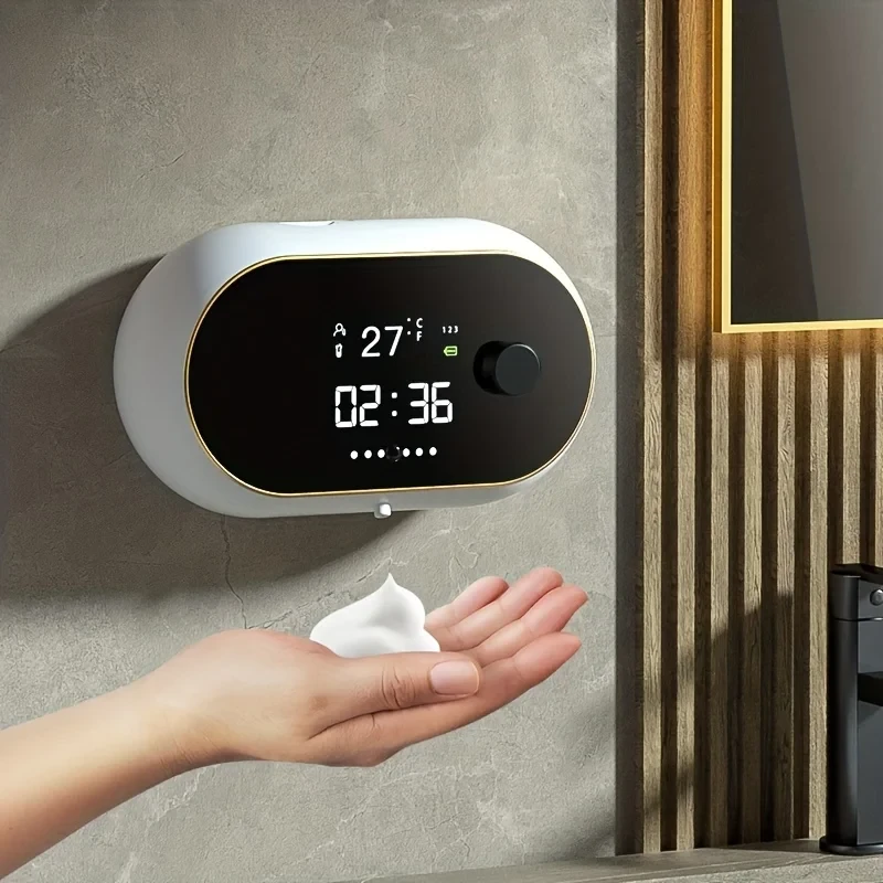 Smart Automatic Foam Washing Machine Sensor Soap Dispenser Electric Wall Mounted USB Charging with Temperature Display — view 2