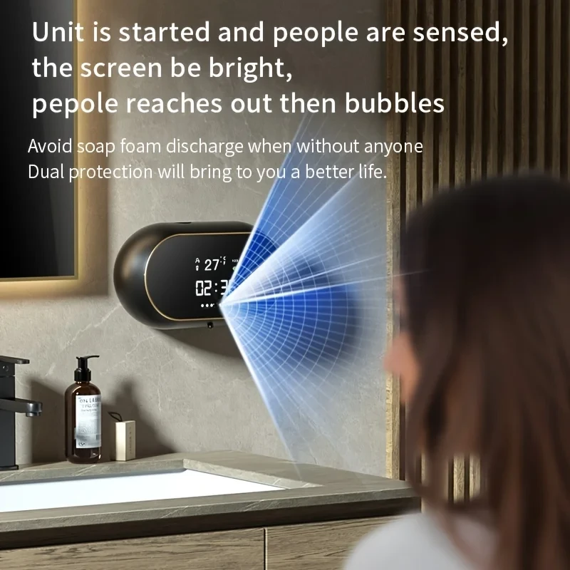 Smart Automatic Foam Washing Machine Sensor Soap Dispenser Electric Wall Mounted USB Charging with Temperature Display — view 4