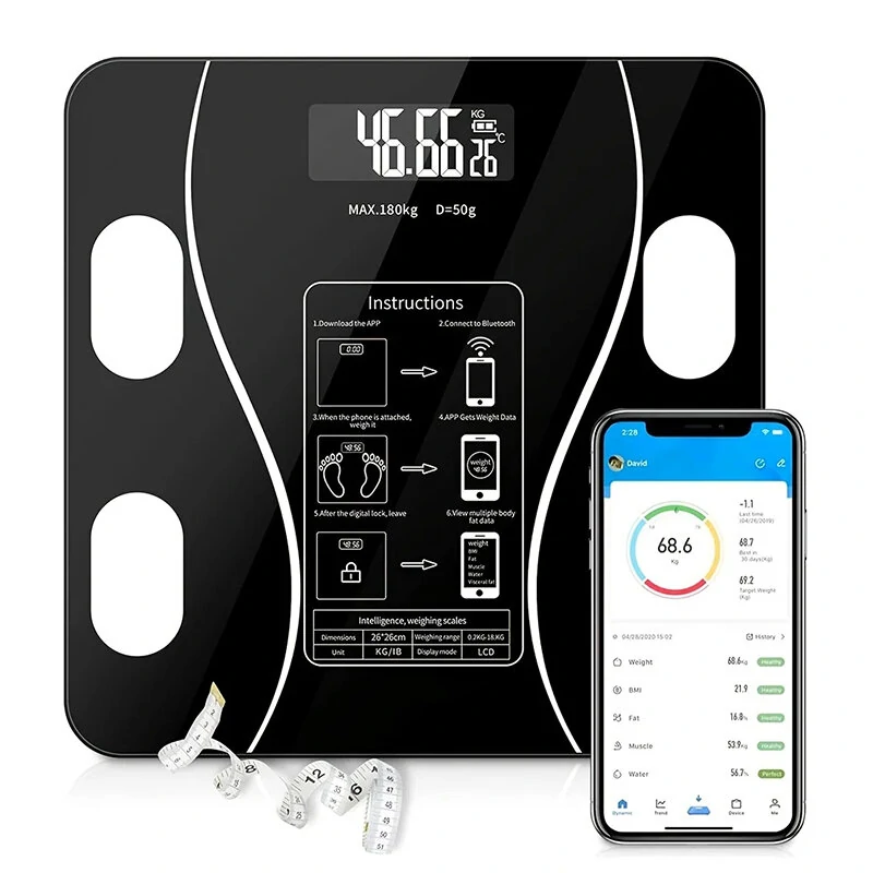 Smart bluetooth Electronic Body Fat Scale 14 Body Data Monitoring LCD Display USB Rechargeable 180KG Max Load Accurate Measuring Weight Scale — view 2