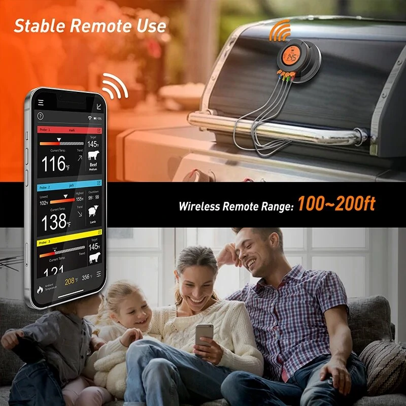 Smart Digital Bluetooth Food Cooking Waterproof IP54 Bluetooth Wireless BBQ Remote Thermometer Probes Barbecue Thermometer Free App Control Time Alarm — view 4