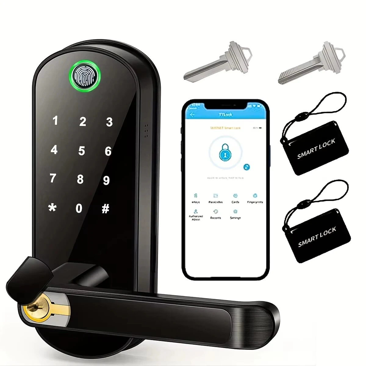 Smart Fingerprint Door Lock App Remote Control Keyless WIFI Digital Touchscreen Lock NFC IP67 Waterproof with 2 IC Cards 2 Keys Support USB Emergency Battery Open the Door — view 2
