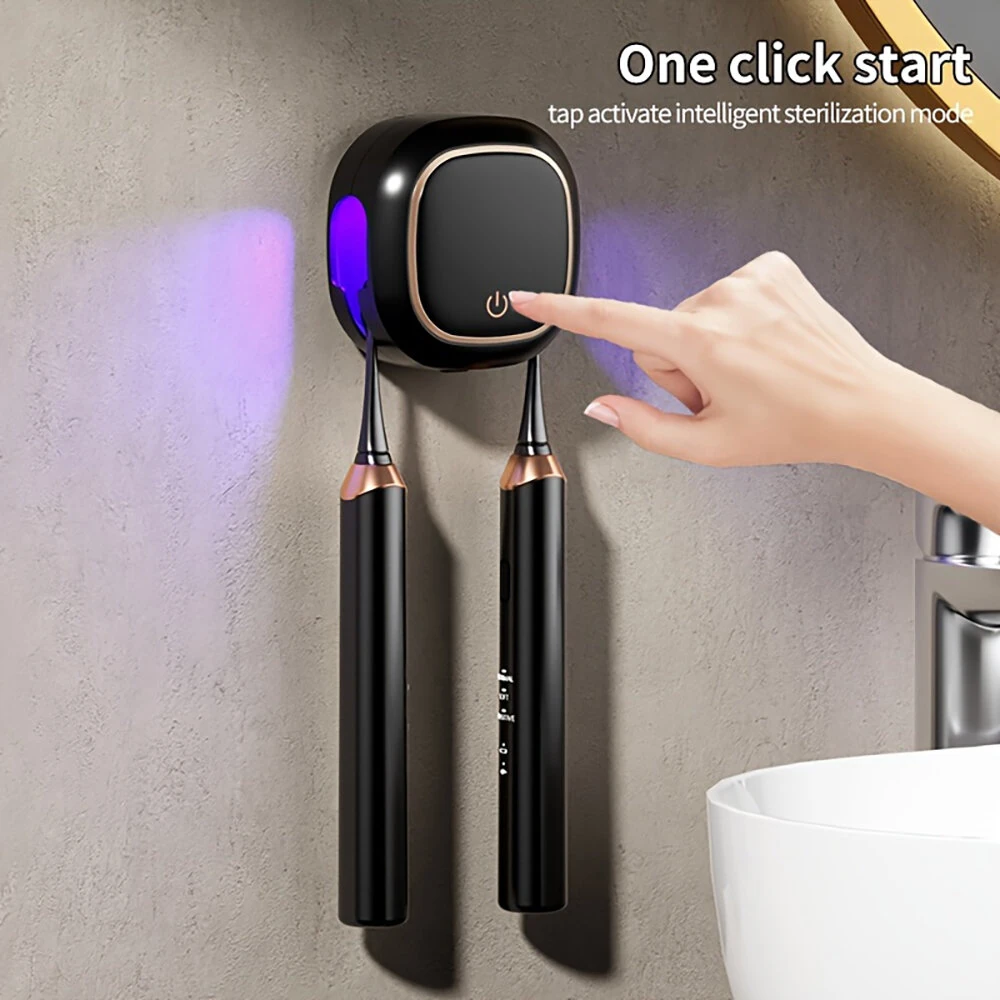 Smart Toothbrush Sterilizer Electric Ultraviolet Sterilization Box Heat Drying Wall-Mounted Bathroom Double Toothbrush Storage Rack — view 5