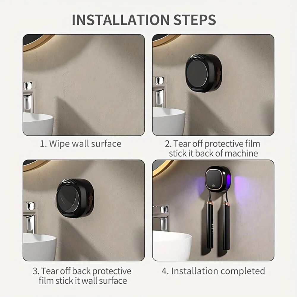 Smart Toothbrush Sterilizer Electric Ultraviolet Sterilization Box Heat Drying Wall-Mounted Bathroom Double Toothbrush Storage Rack — view 8