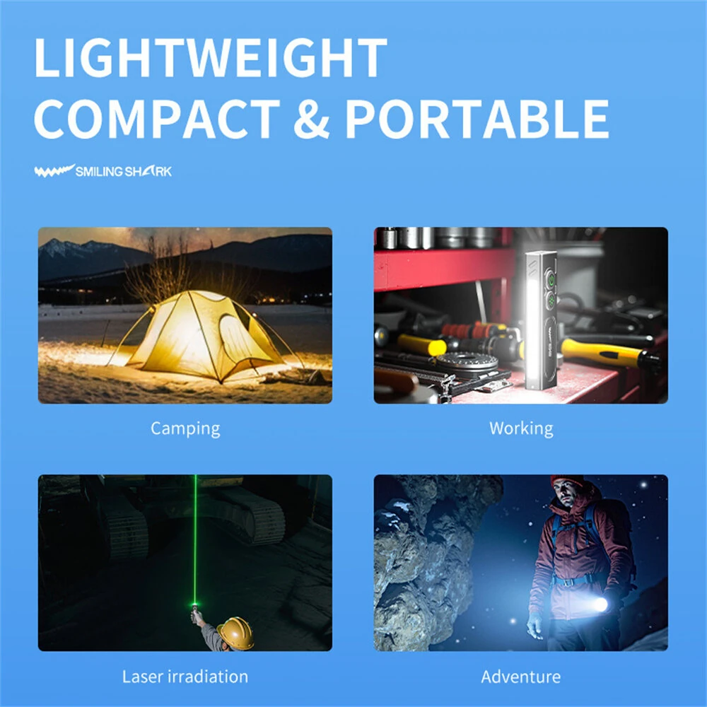 SMILING SHARK Multifunctional Type-C Rechargeable Flashlight Green Beam White Light UV Light and Side Lights Waterproof with Magnetic Repair Work Lamp for Outdoor Fishing Hiking — view 8