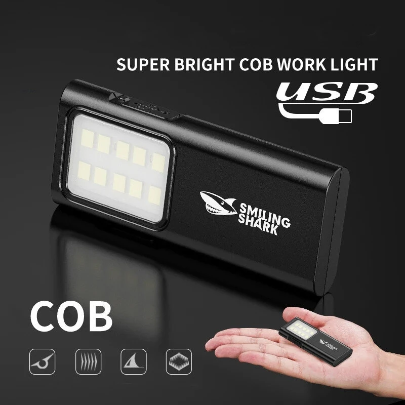 Smiling Shark TIP065 Mini Rechargeable Worklight,COB Floodlight Pocket Flashlight,with Clip Design,for Outdoor Running, Hiking — view 3