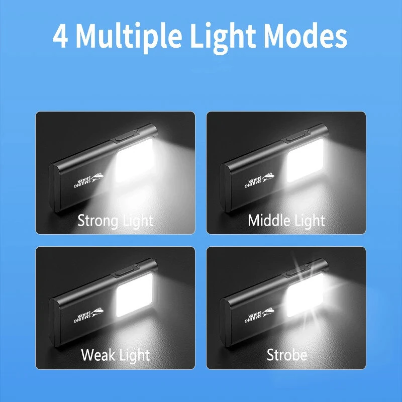 Smiling Shark TIP065 Mini Rechargeable Worklight,COB Floodlight Pocket Flashlight,with Clip Design,for Outdoor Running, Hiking — view 8