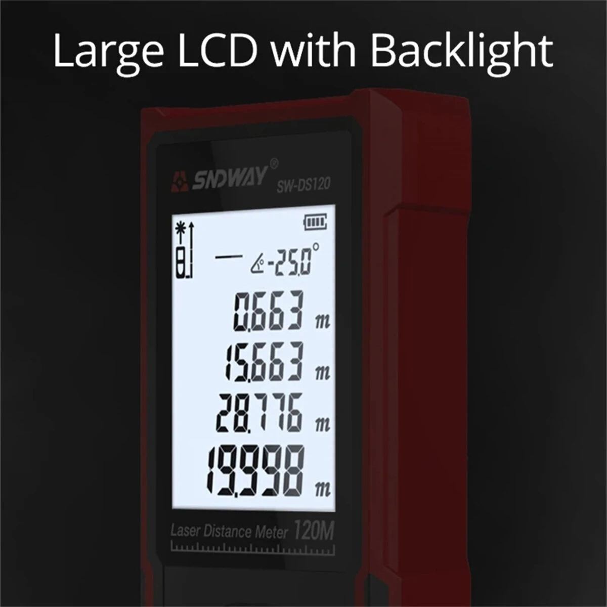 SNDWAY SW 120m 100m 70m 50m Laser Distance Meter Digital Rangefinder Electronic Level with Angle Sensor Backlight Waterproof — view 9
