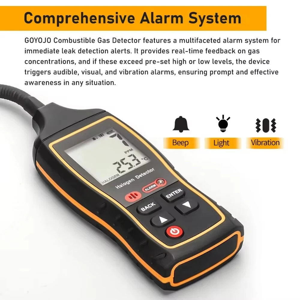 SNDWAY SW-743A Halogen Leak Detector for Car Refrigerants AC Freon CFC HCFC HFC LCD Display 1PPM Sensitivity 0-1000PPM Quick Response Adjustable Alarm — view 3