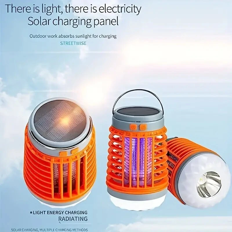 Solar Bug Zapper Light Bulb 3 in 1 Mosquitoes Killer USB Rechargeable Camping Light Flashlight IPX6 Waterproof Portable Light Bulb Zapper for Doorway Corridor Balcony Patio Travel Hiking — view 5