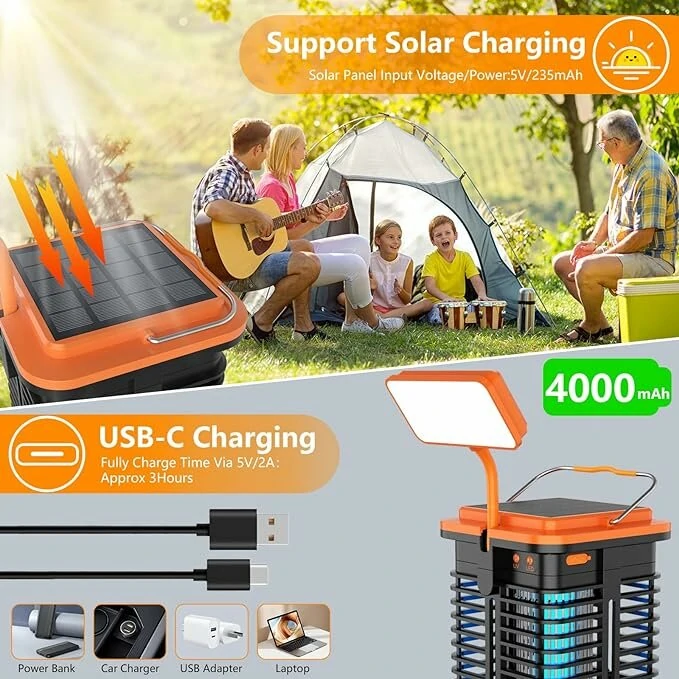 Solar Bug Zapper with LED Light 4000mAh Rechargeable Battery Cordless Electric Mosquito Zapper for Outdoor and Indoor — view 3