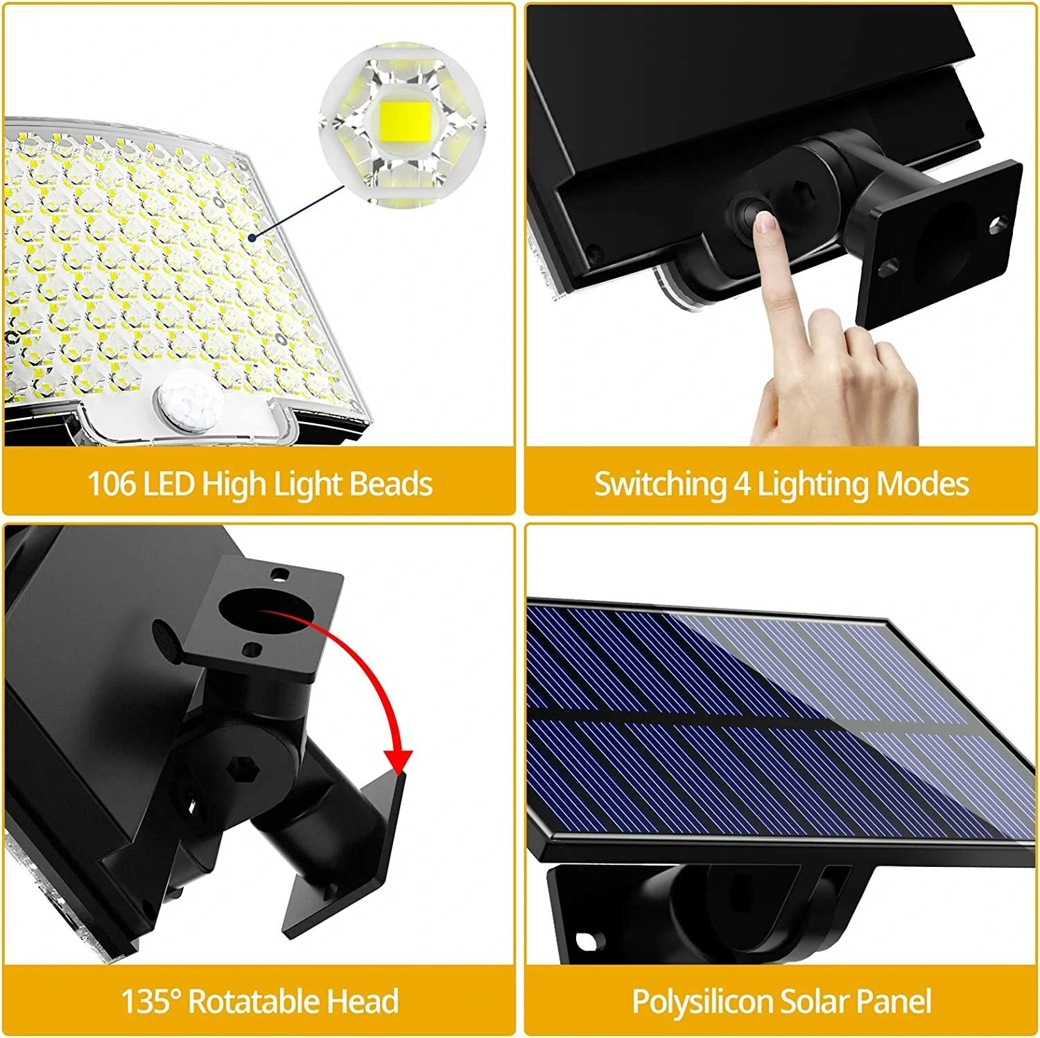 Solar Light Outdoor 106 LED Super Bright Motion Sensor Solar Strong Power LED Garden Wall Lamp IP65 Waterproof 4 Working Modes — view 5
