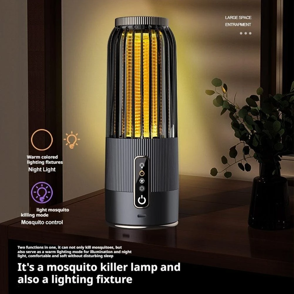 Solar Powered & USB Rechargeable Mosquito Lamp With Adjustable 2/4/6H Timer Folding Hanging Ring Warm Light & Mosquito-Killing 2 Modes Outdoor Indoor Use — view 10