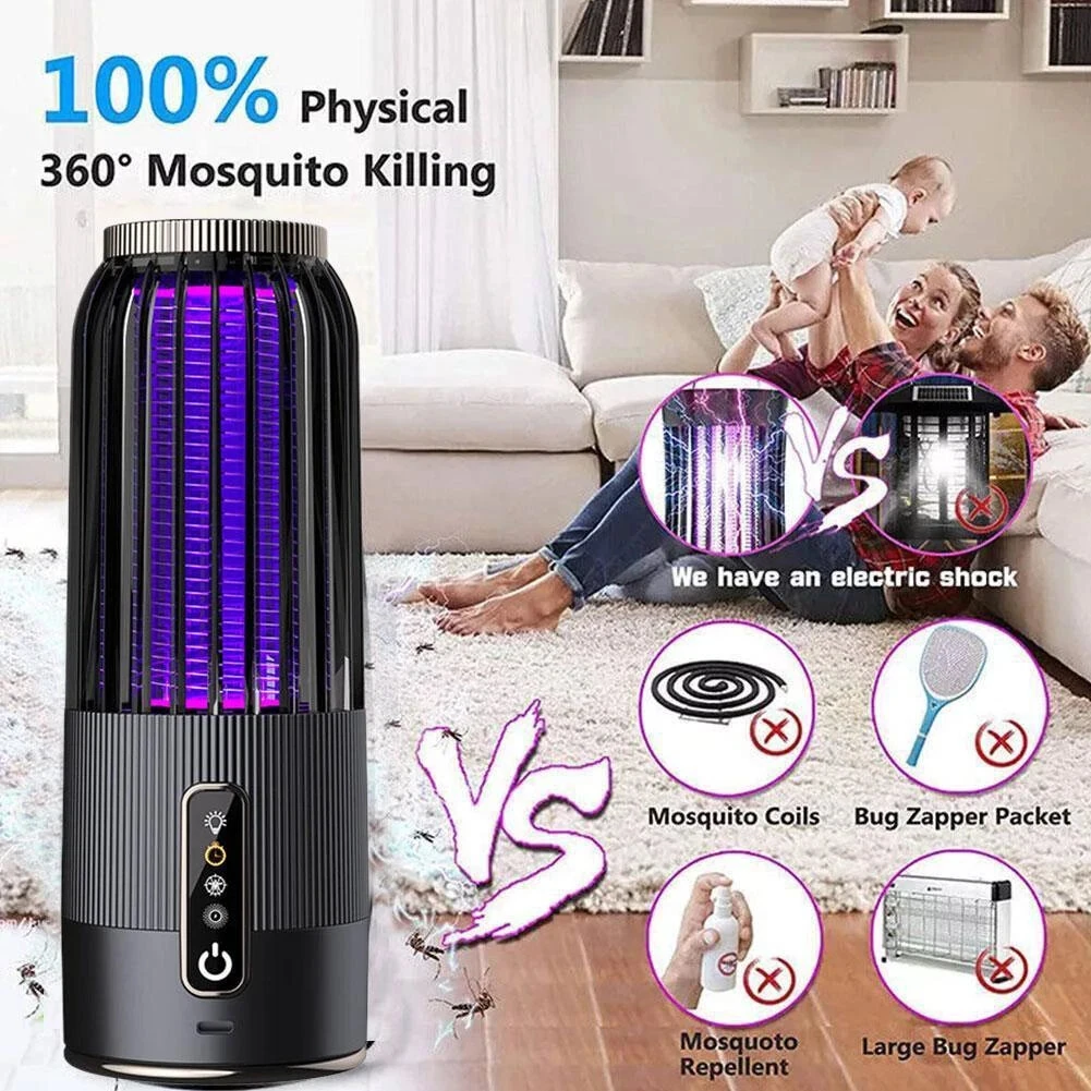 Solar Powered & USB Rechargeable Mosquito Lamp With Adjustable 2/4/6H Timer Folding Hanging Ring Warm Light & Mosquito-Killing 2 Modes Outdoor Indoor Use — view 5