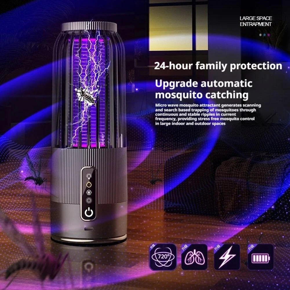 Solar Powered & USB Rechargeable Mosquito Lamp With Adjustable 2/4/6H Timer Folding Hanging Ring Warm Light & Mosquito-Killing 2 Modes Outdoor Indoor Use — view 8