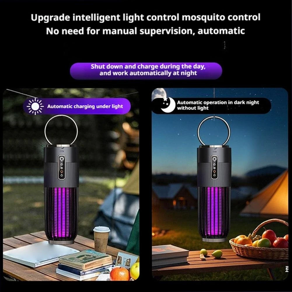 Solar Powered & USB Rechargeable Mosquito Lamp With Adjustable 2/4/6H Timer Folding Hanging Ring Warm Light & Mosquito-Killing 2 Modes Outdoor Indoor Use — view 9
