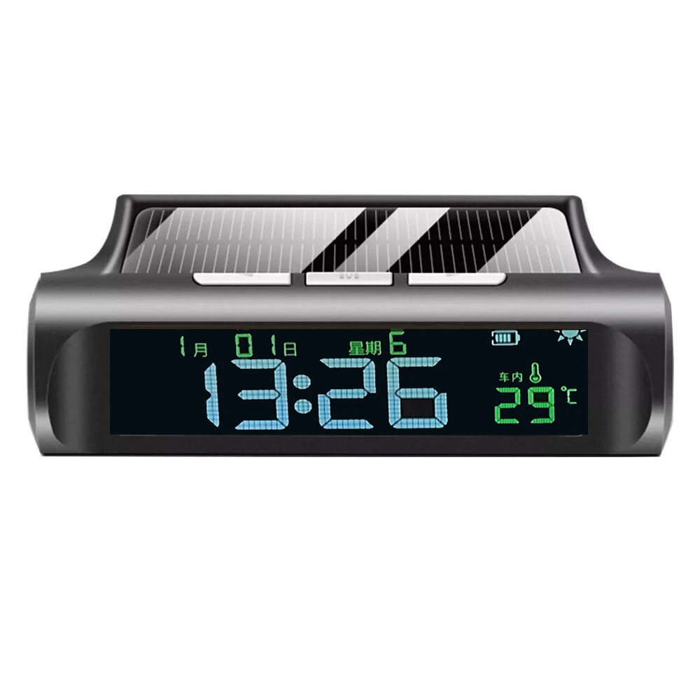 Solar Powered Car Digital Clock with LED Display High Temperature Resistant Shell Built-in Time Date and Temperature Monitor Dashboard Clock Accessories — Pricio