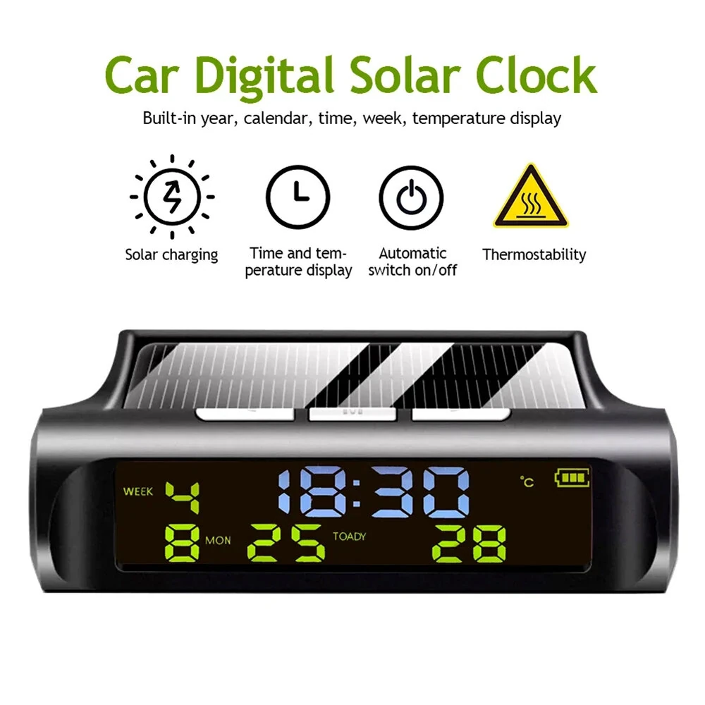 Solar Powered Car Digital Clock with LED Display High Temperature Resistant Shell Built-in Time Date and Temperature Monitor Dashboard Clock Accessories — view 5