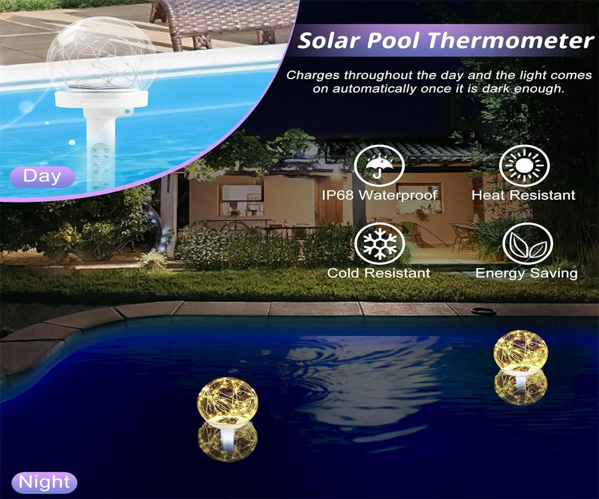 Solar Powered Floating Pool Thermometer Easy to Read Night Display Waterproof High Accuracy LED Colored Light for Perfect Ambiance and Accurate Temperature Reading Ideal for Swimming Pool Hot Tub Pond — view 7