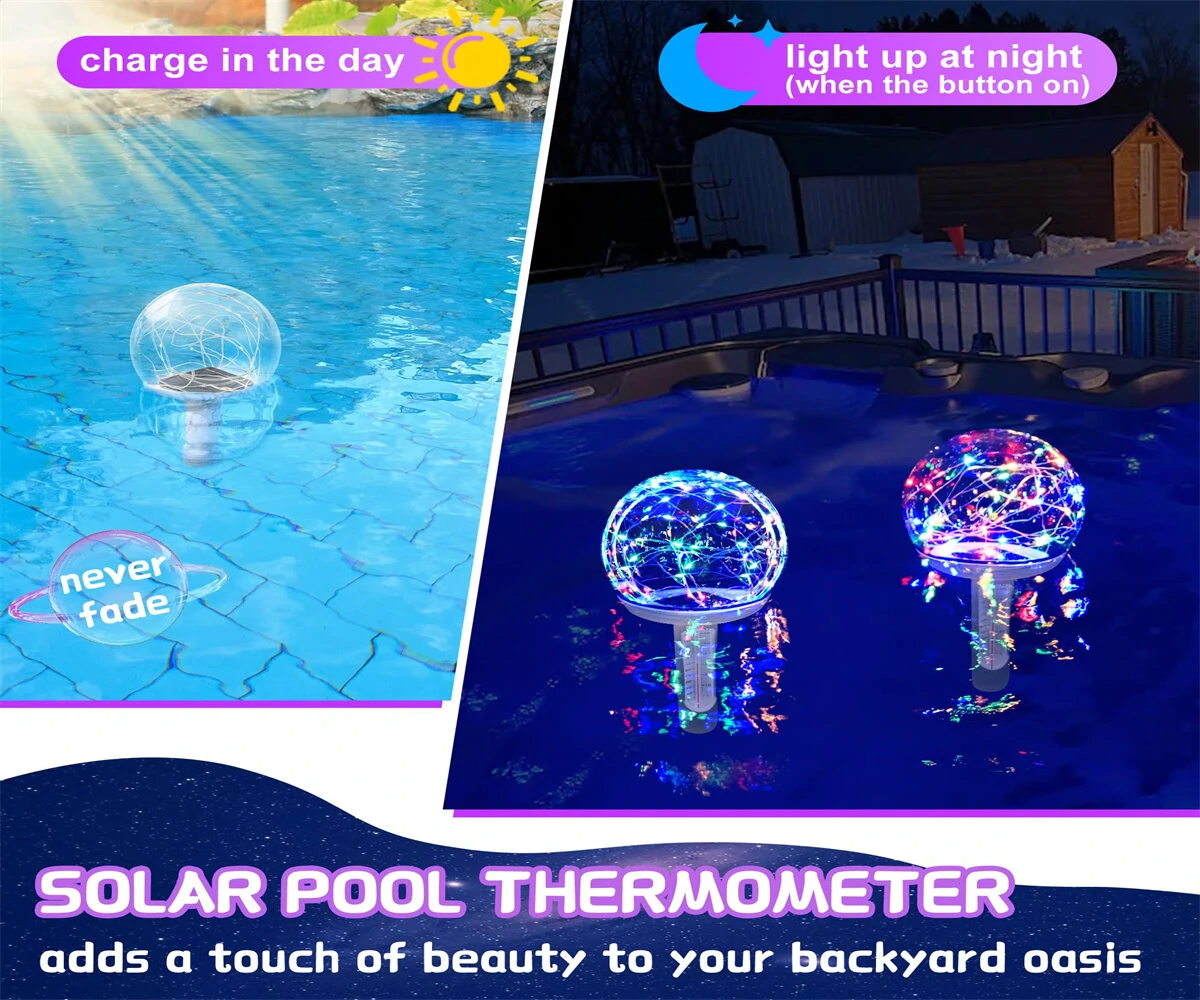 Solar Powered Floating Pool Thermometer Easy to Read Night Display Waterproof High Accuracy LED Colored Light for Perfect Ambiance and Accurate Temperature Reading Ideal for Swimming Pool Hot Tub Pond — view 8