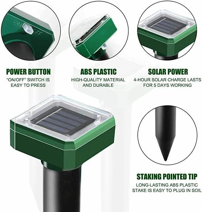 Solar Powered Mole Repellent Stakes 8pk Ultrasonic Gopher Snake Deterrent Waterproof Easy Install Offers Wide Coverage Up to 7500 Square Feet Per Stake for Outdoor Lawns and Gardens — view 4